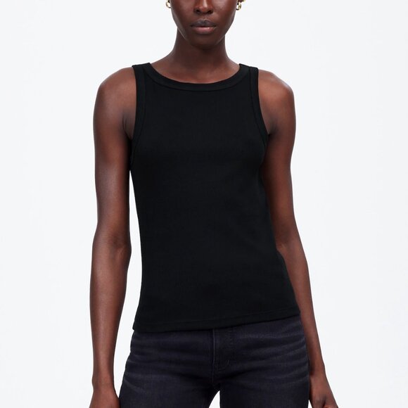 Madewell (Re)generative Cotton Essential High-Neck Tank Black Size M NWT - Picture 1 of 8